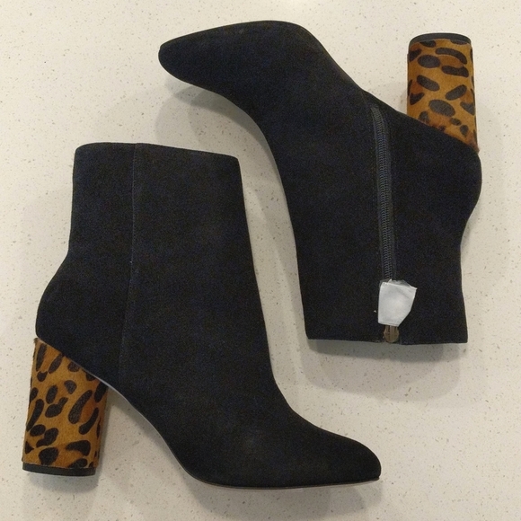 Sole Society Block Heel Animal Print and Black Suede Ankle Booties Sz 10 - Picture 8 of 8